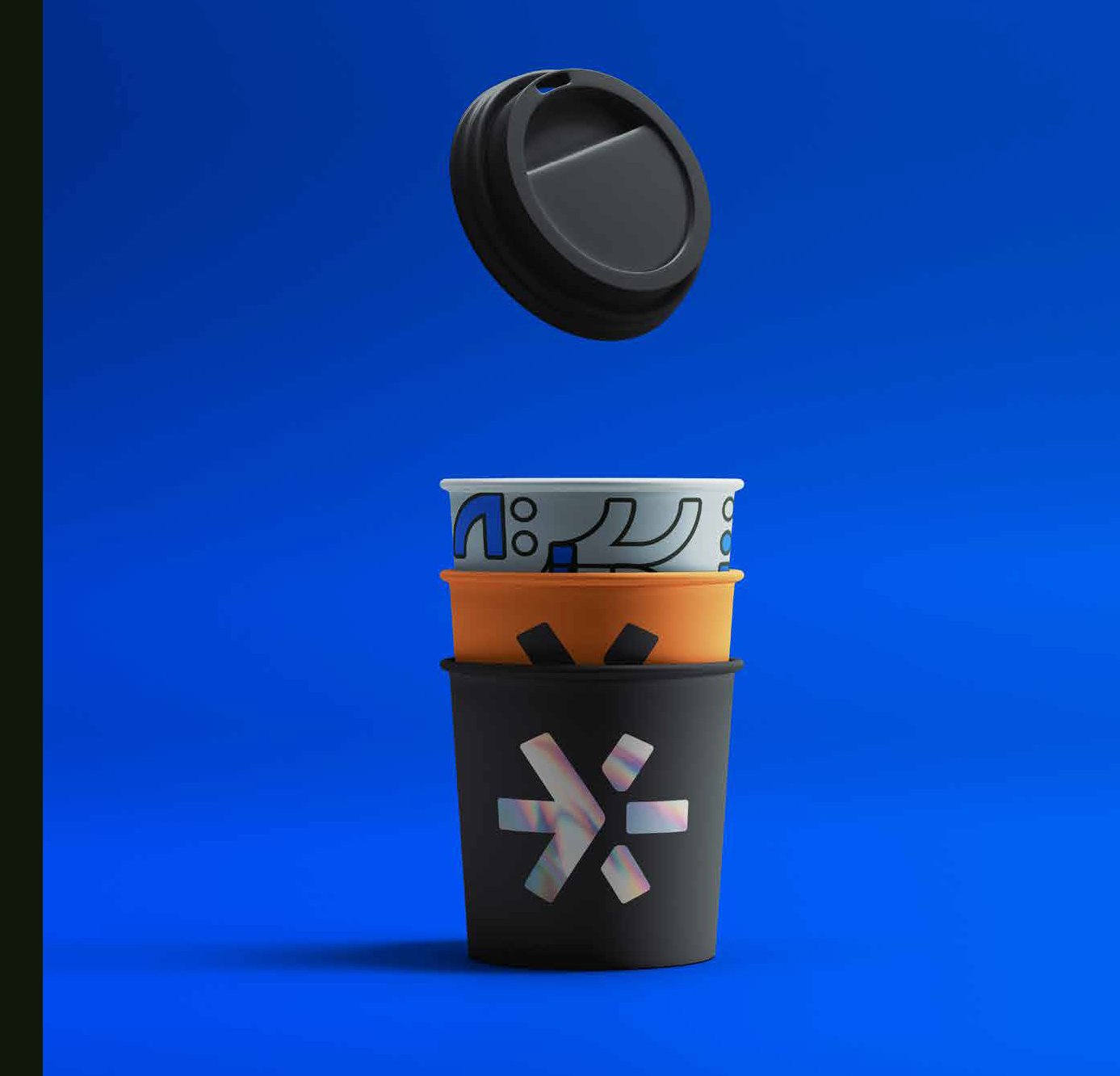LEET cups in the brand interface product window. Brand world art, not a machine photograph.